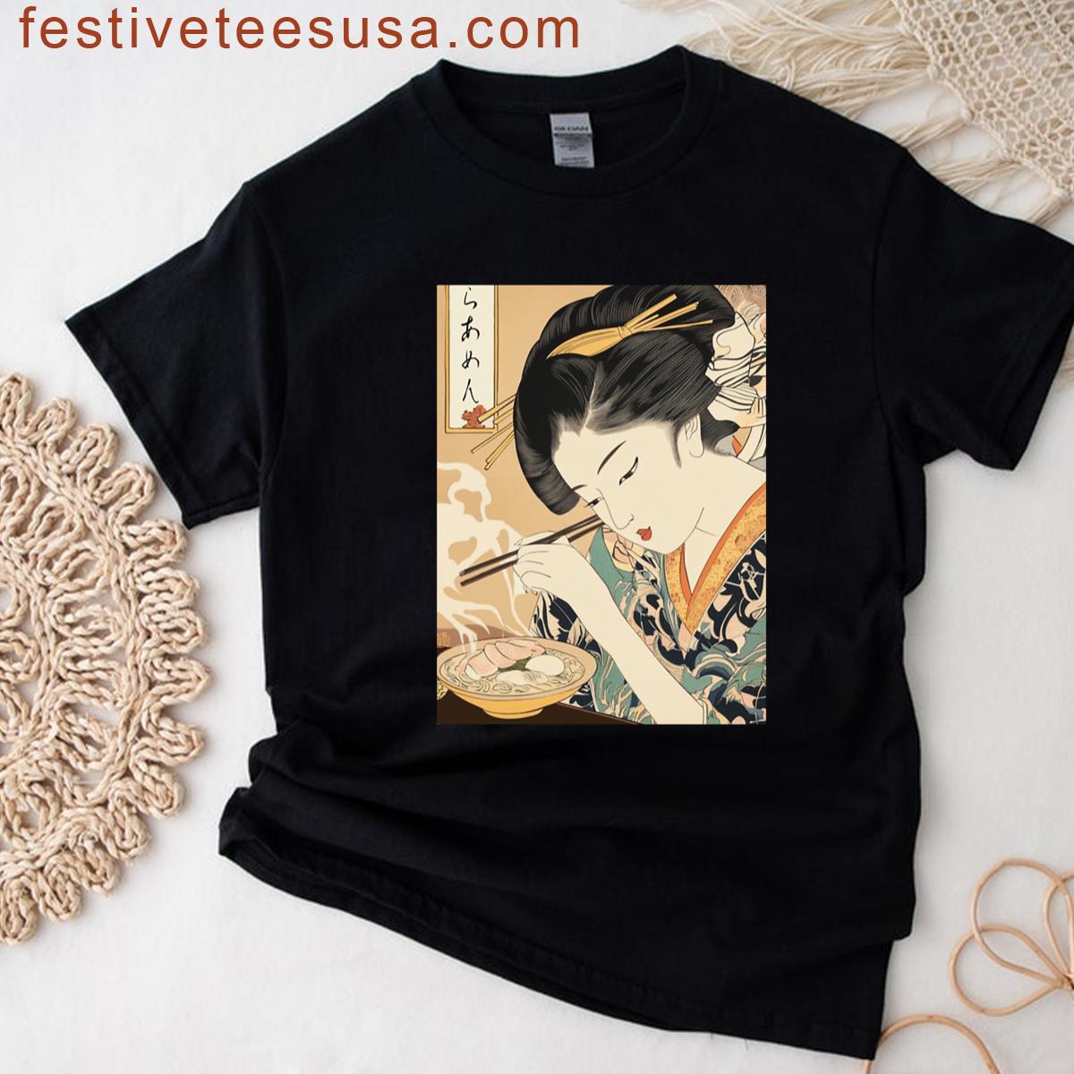 Ukiyo E Kimono Beauty Meets Ramen T-shirt