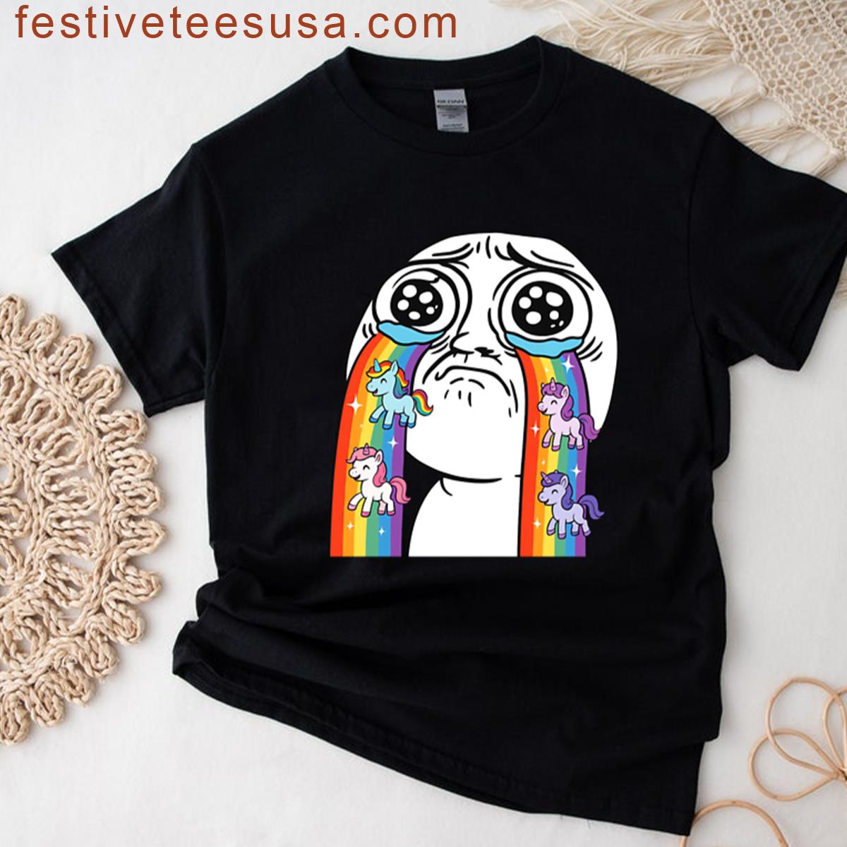 Unhappy Tears And Unicorns Crying A Rainbow T-shirt