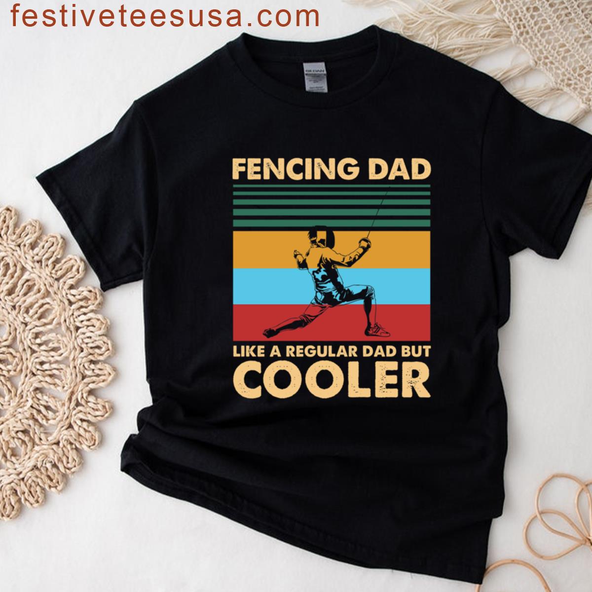 Vintage Fencing Dad Funny Fencer Fathers Day Gift T-shirt