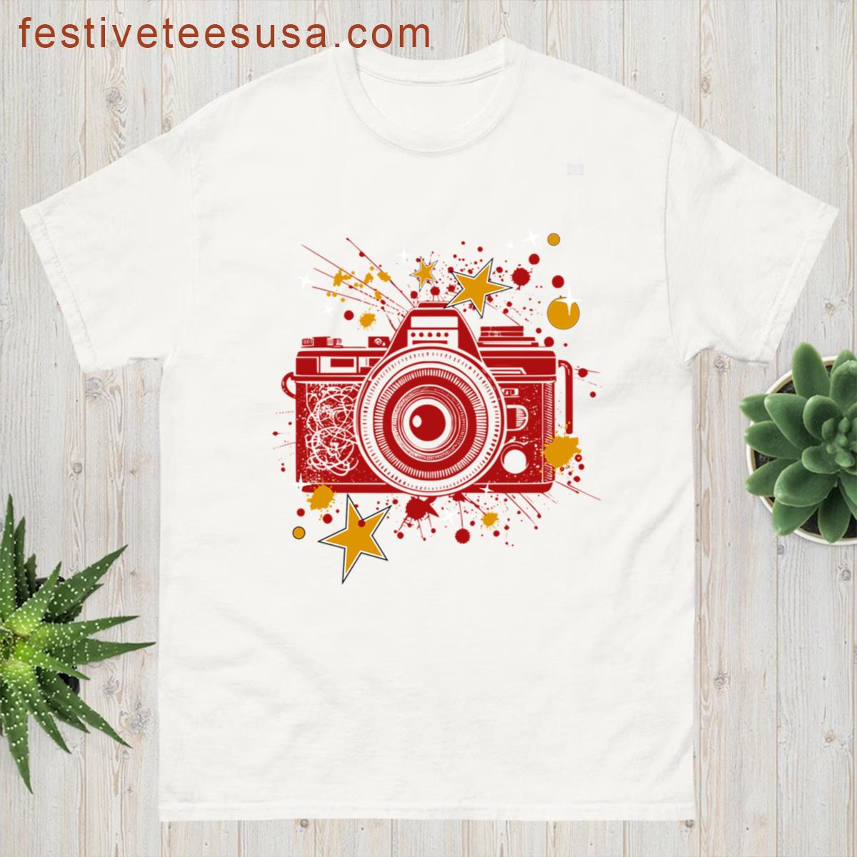 Vintage Film Camera With Stars And Splatters Oversized T-shirt