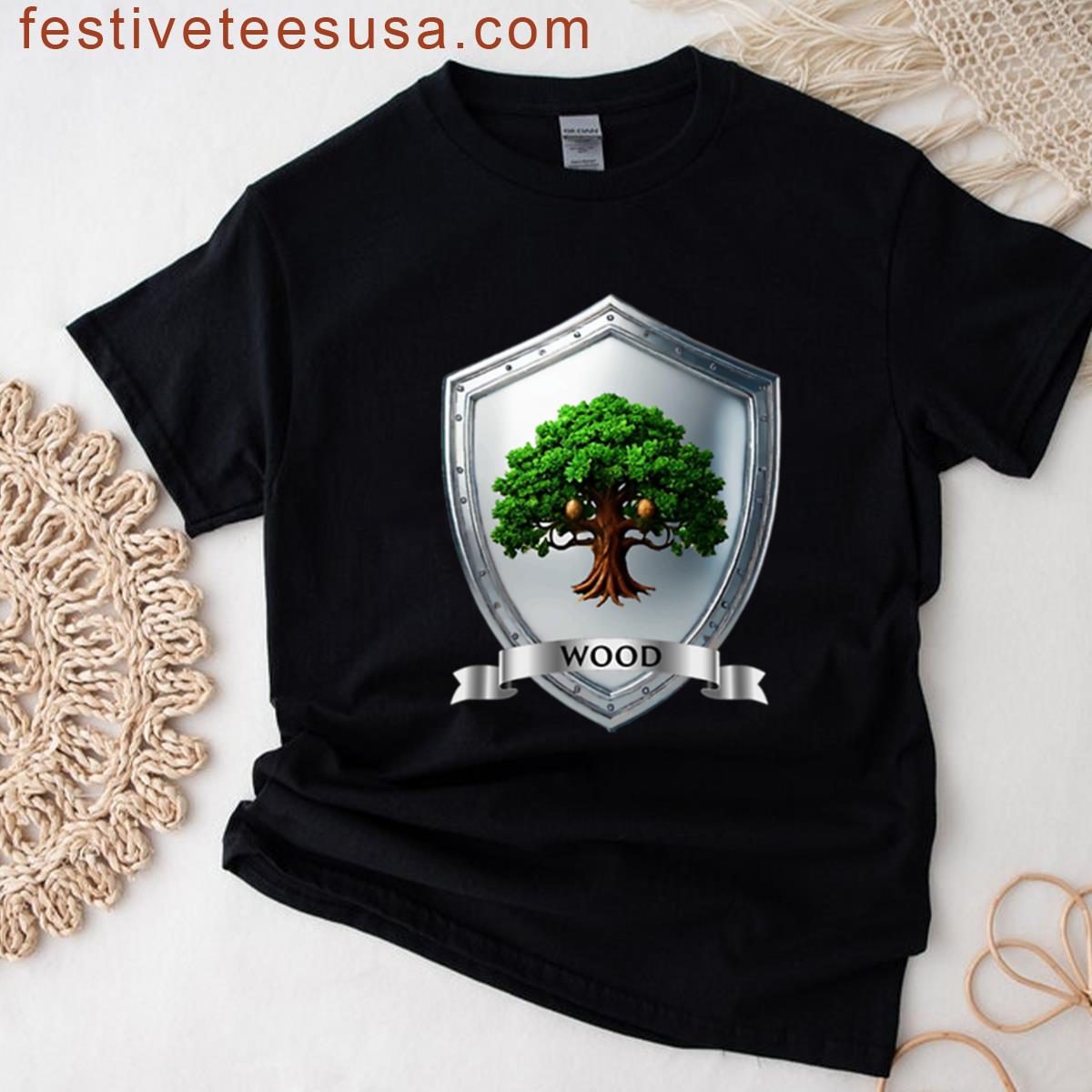 Wood Crest Shield With Banner Strong Roots Emblem Oversized T-shirt