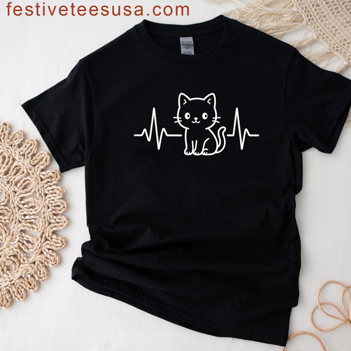 Kawaii Cat Heartline Feline T-shirt