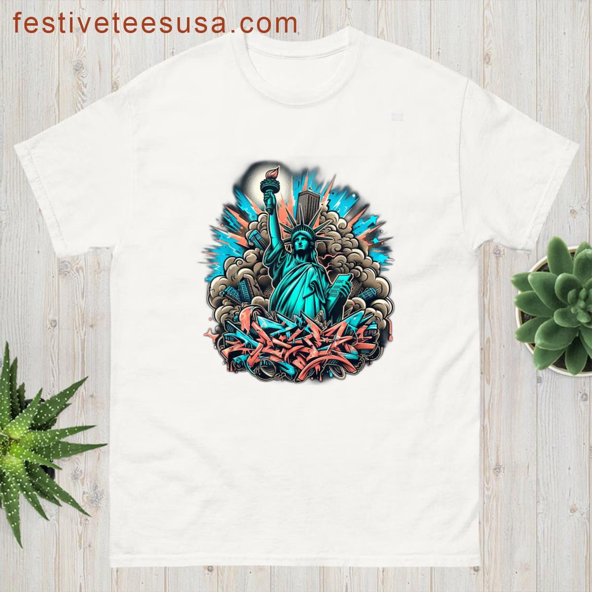 New York City Hip Hop Graffiti Style Statue Of Liberty T-shirt