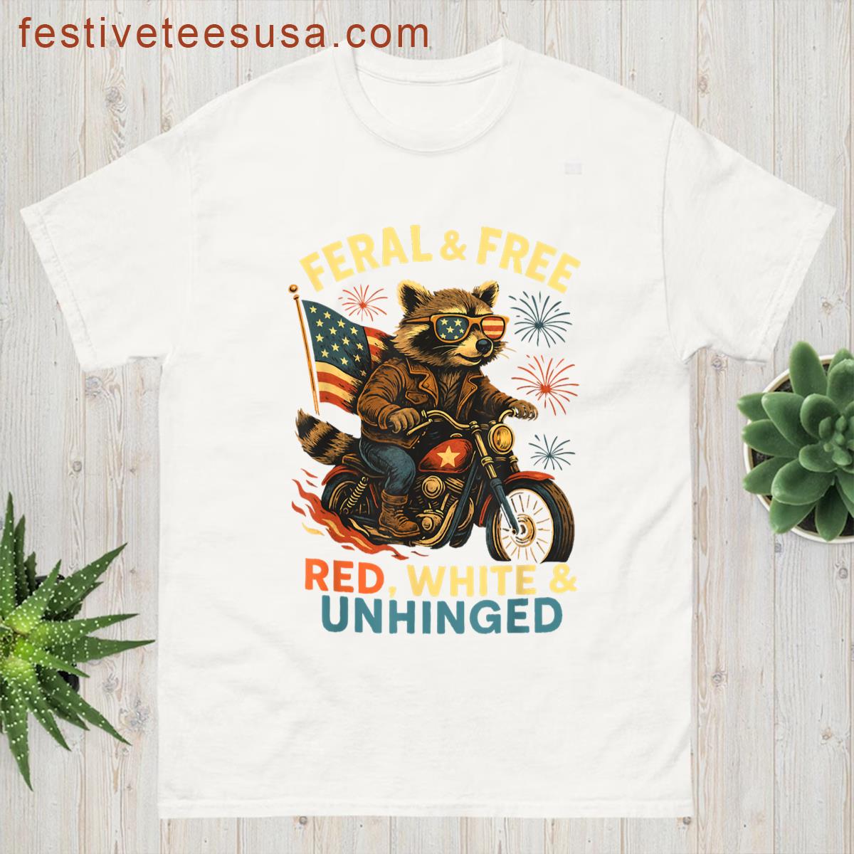 Red White Feral And Free Raccoon Funny Fourth Of July Tanks T-shirt