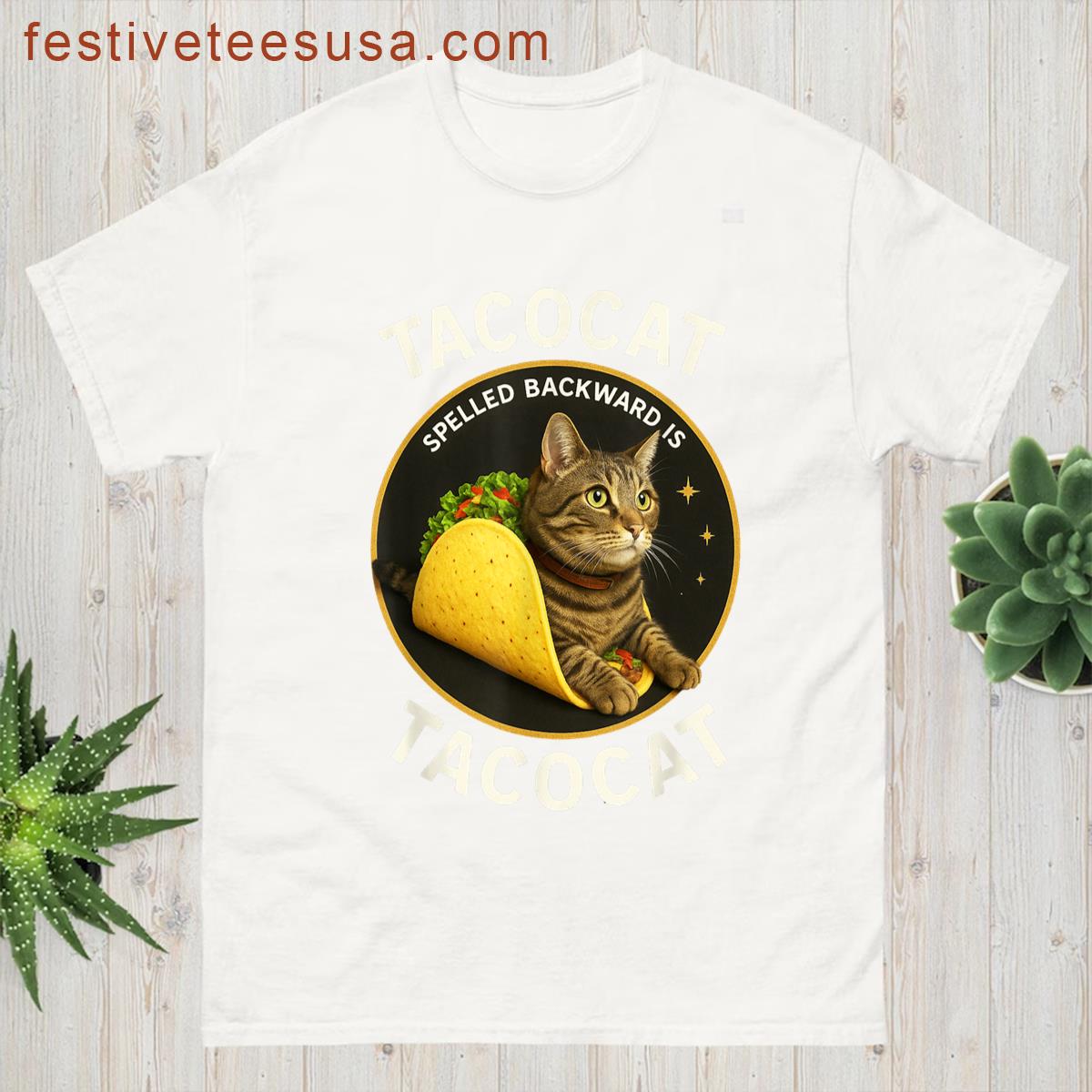 Tacocat Spelled Backward Is Tacocat Funny Cat T-shirt