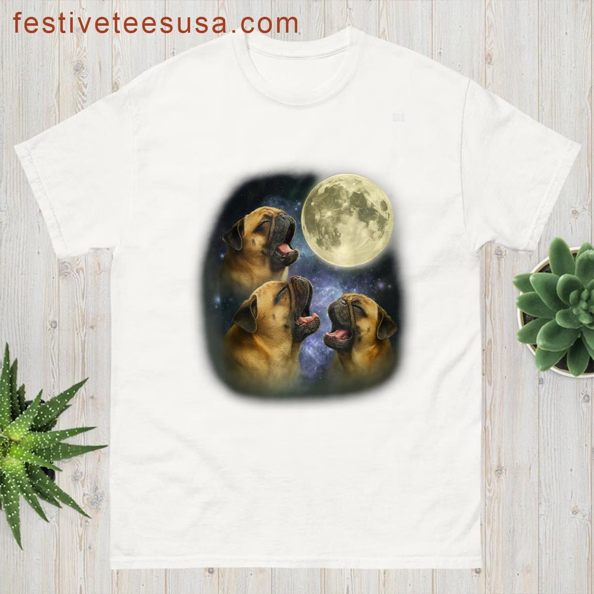 Three Pugs Howling At The Moon Funny Magical Cursed Meme T-shirt