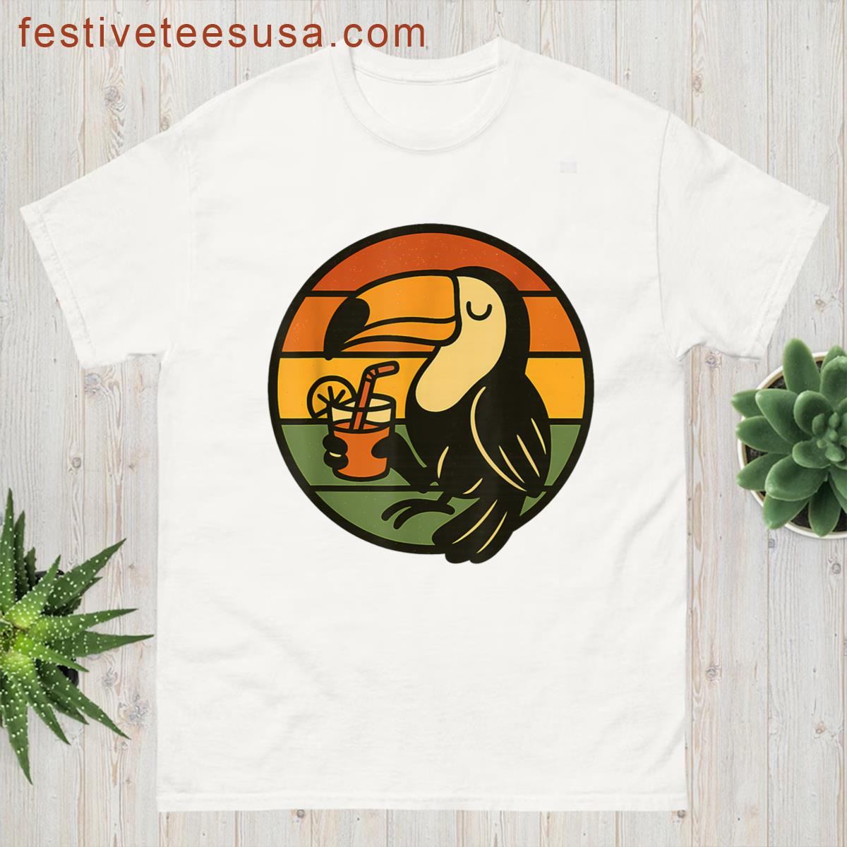 Toucan Sipping Retro Vibes Funny Meme T-shirt
