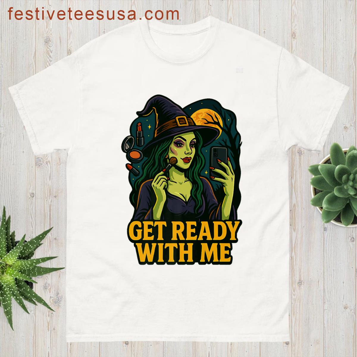 Witch Get Ready With Me Funny Witch Makeup Parody Meme Grwm Premium T-shirt