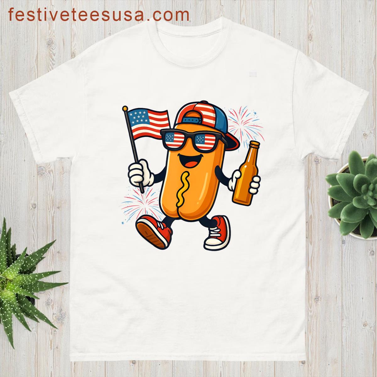 4th Of July Hotdog Funny Fourth Of July Patriotic Usa Flag T-shirt