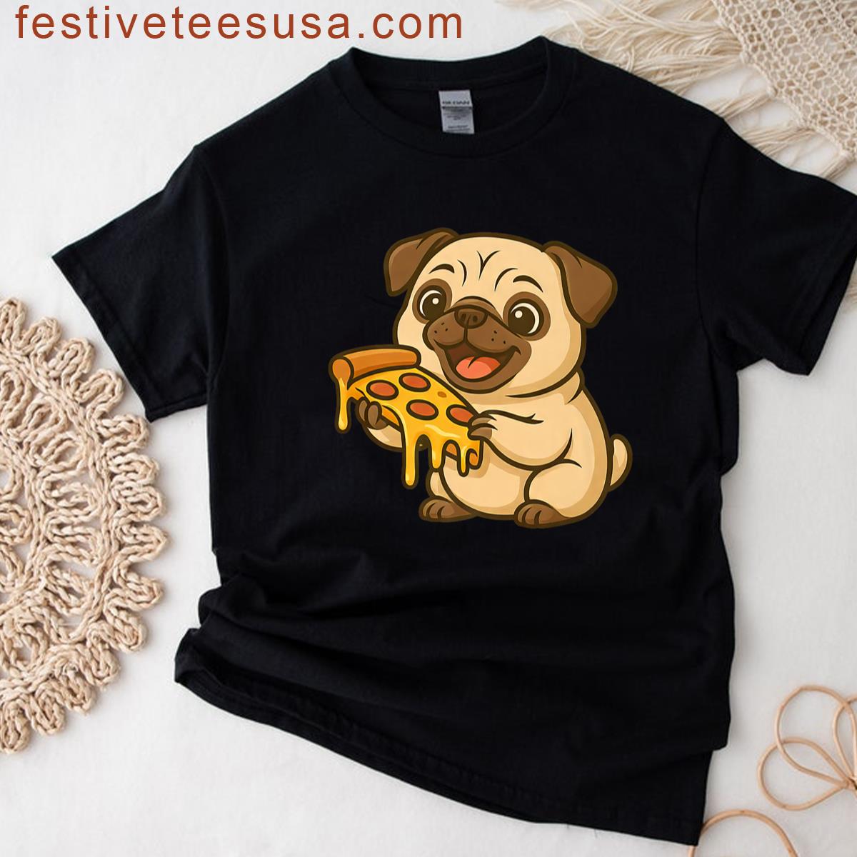 Adorable Cartoon Pug Pizza Lover Premium T-shirt