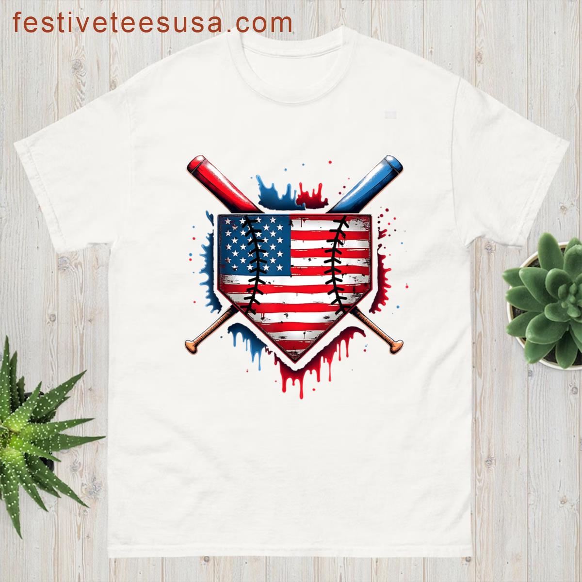 Baseball Drip Boy Ice Cream Patriotic American Flag 4th July T-shirt
