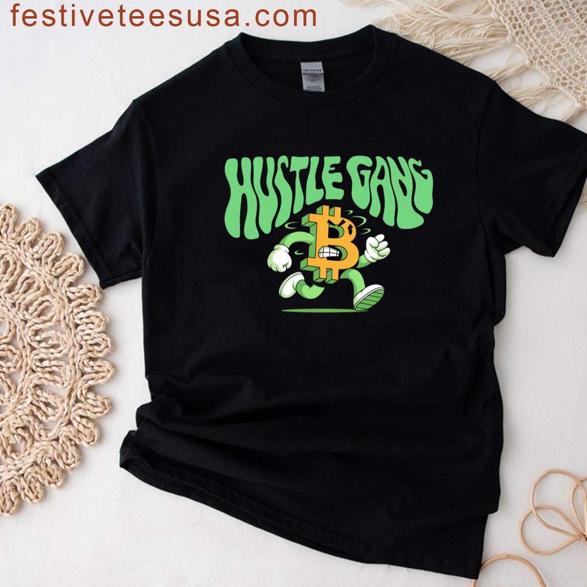 Bitcoin Hustle Gang Cartoon Crypto Design T-shirt