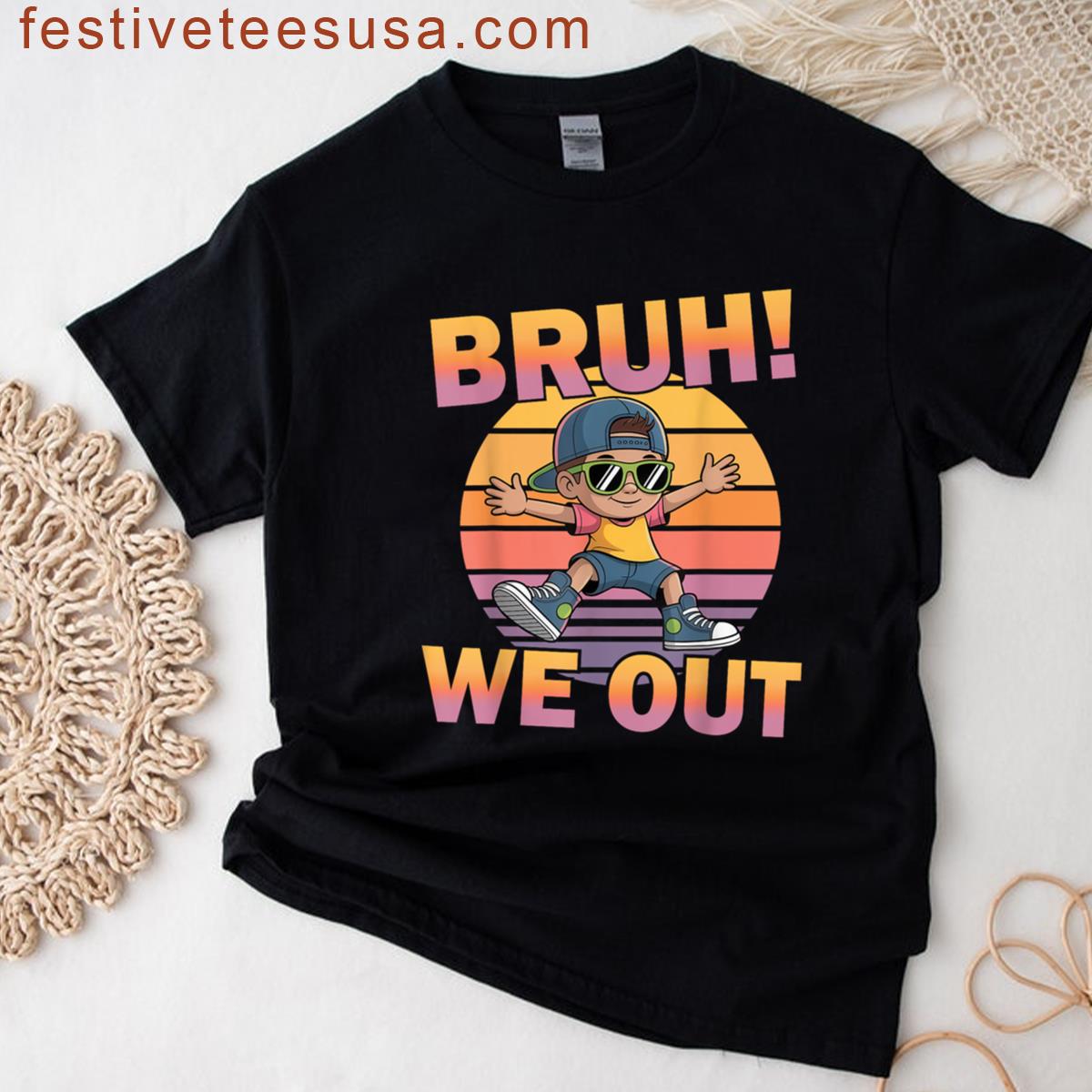 Bruh We Out Funny Last Day Of School Kids Cool Cartoon Boy T-shirt