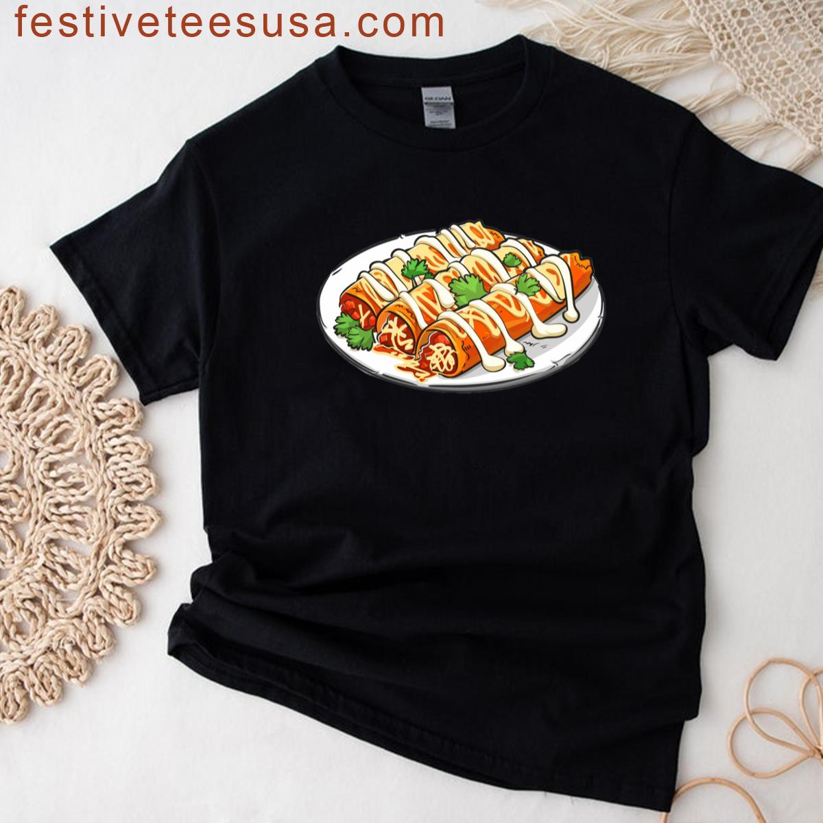 Enchiladas With A Cartoon Style T-shirt