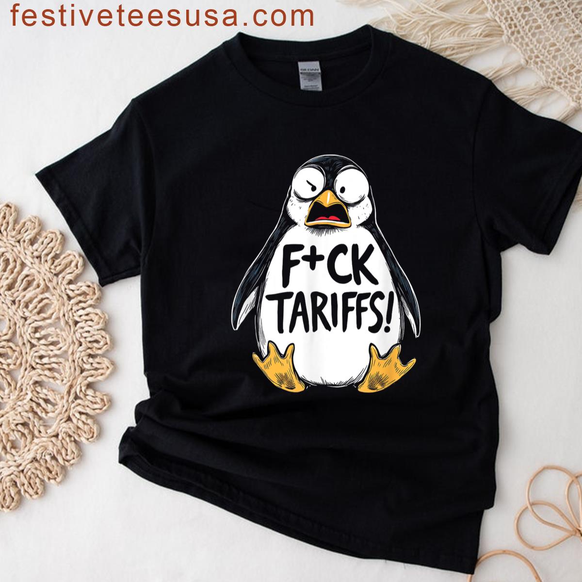 Fck Tariffs Edgy Cartoon Penguin T-shirt