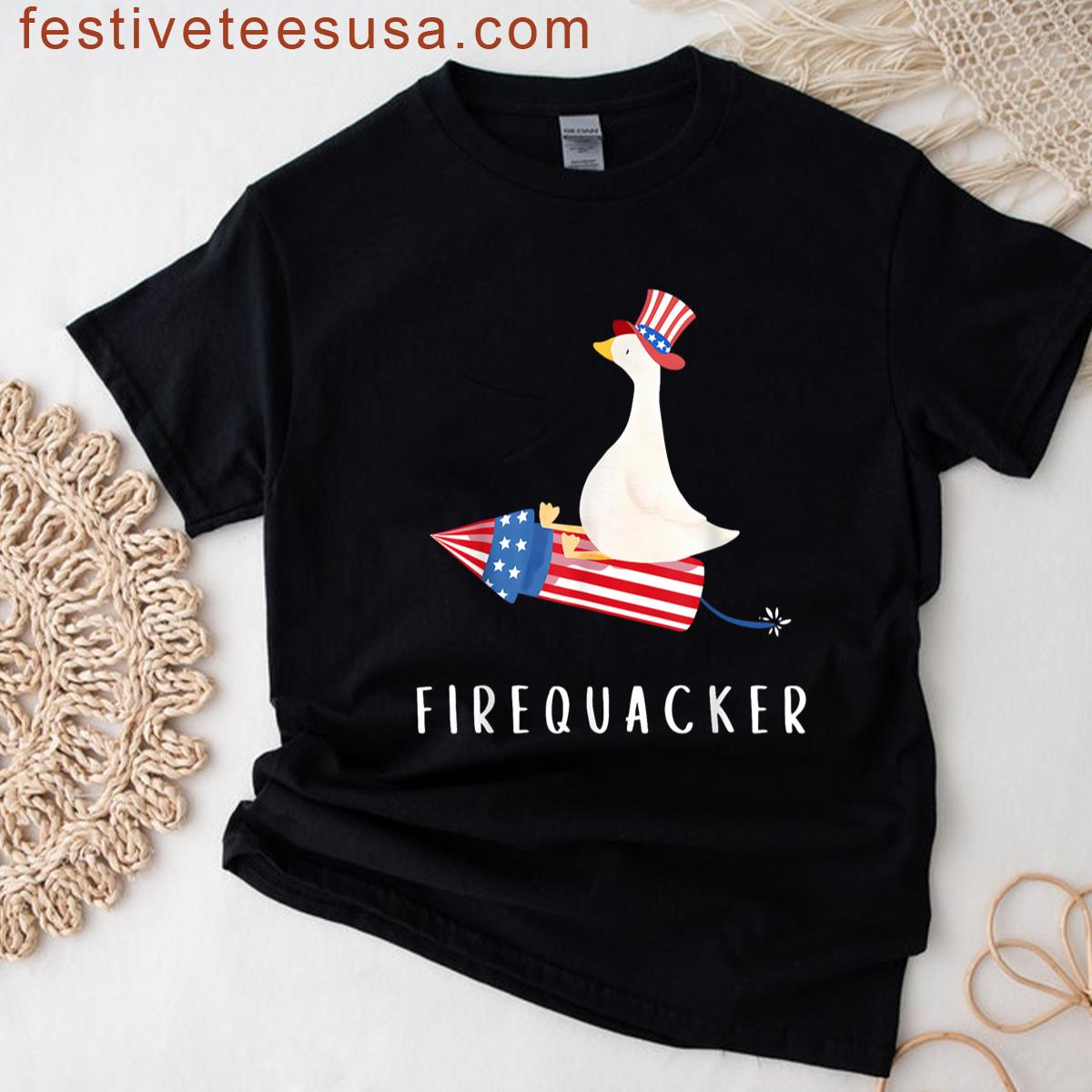 Firecracker Duck 4th Of July Patriotic Day Usa Flag Funny T-shirt