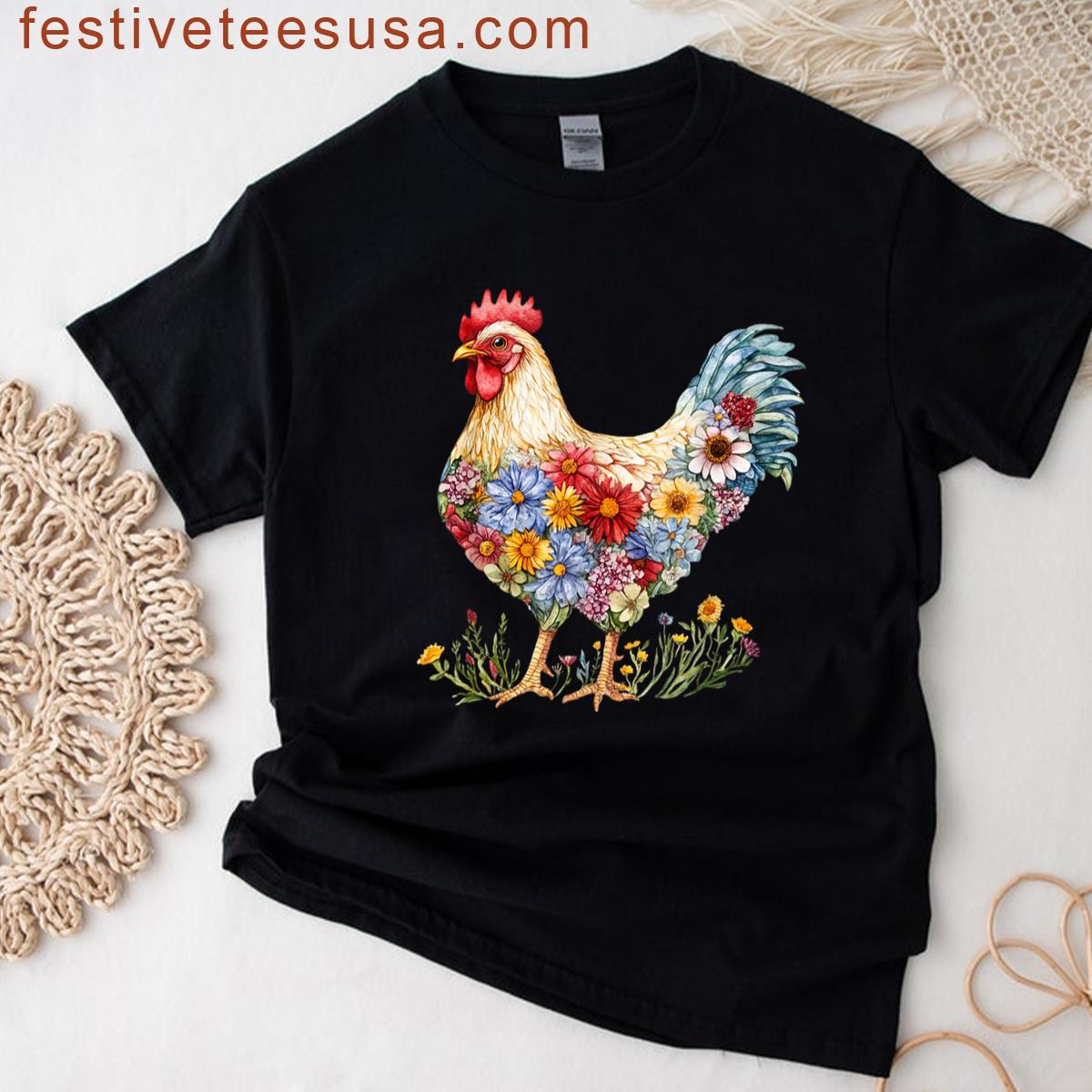 Floral Chicken Lover Wildflower Chicken Mom Gardening Top T-shirt