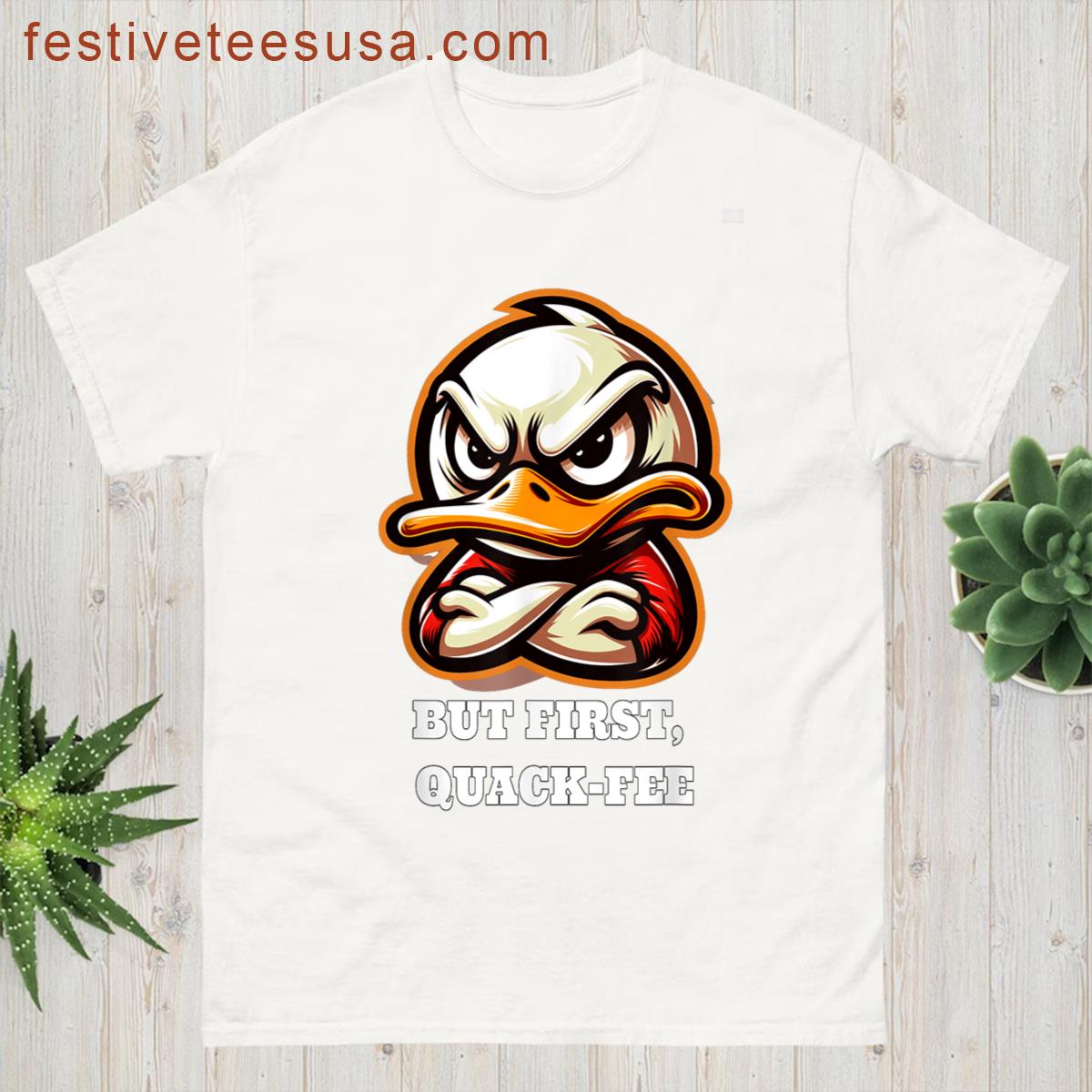 Funny Angry Duck Coffee Meme Design Moody Cartoon Joke T-shirt