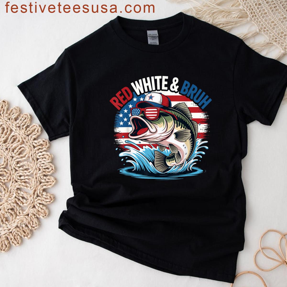 Funny Patriotic Fishing Red White Bruh For 4th Of July T-shirt