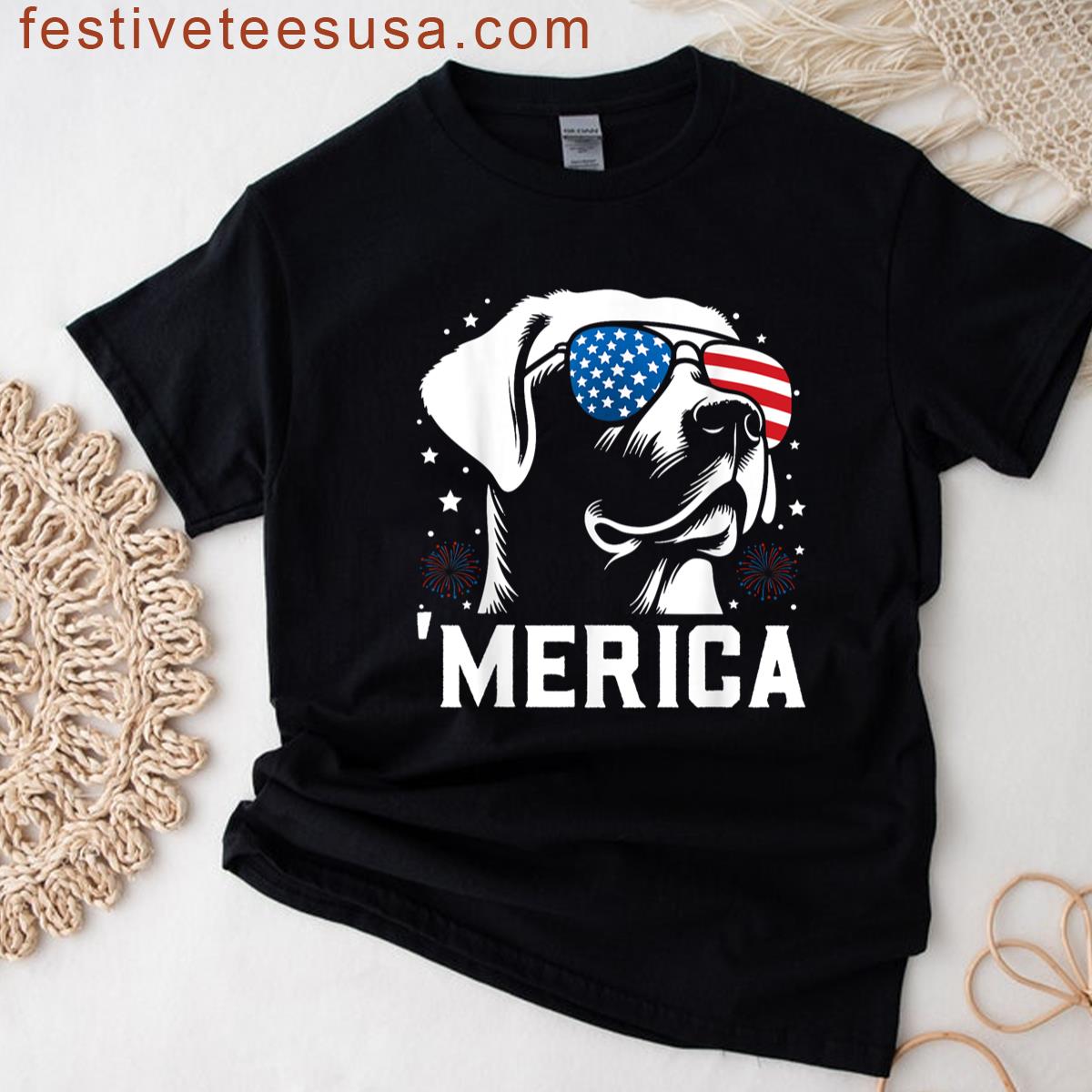 Funny Patriotic Labrador Retriever Merica Happy 4th Of July T-shirt