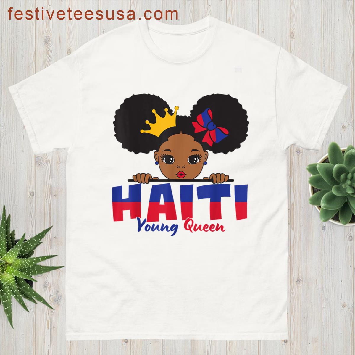 Haiti Young Queen Haitian Flag Tee For Kids Melanin Pride T-shirt