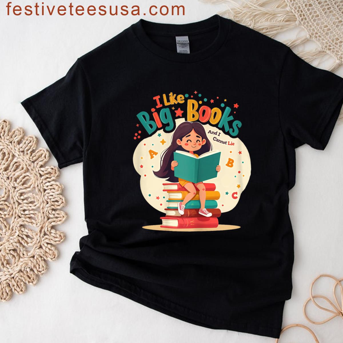 I Like Big Books Cartoon Funny Girl Reader Design T-shirt