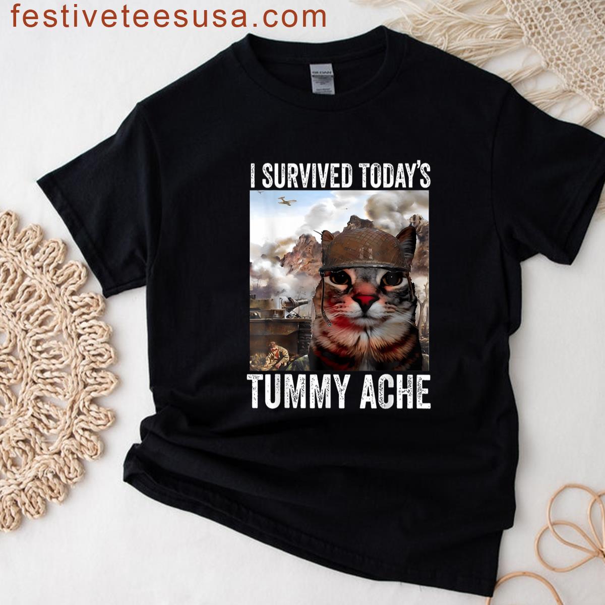 I Survived Todays Tummy Ache Cat Funny T-shirt