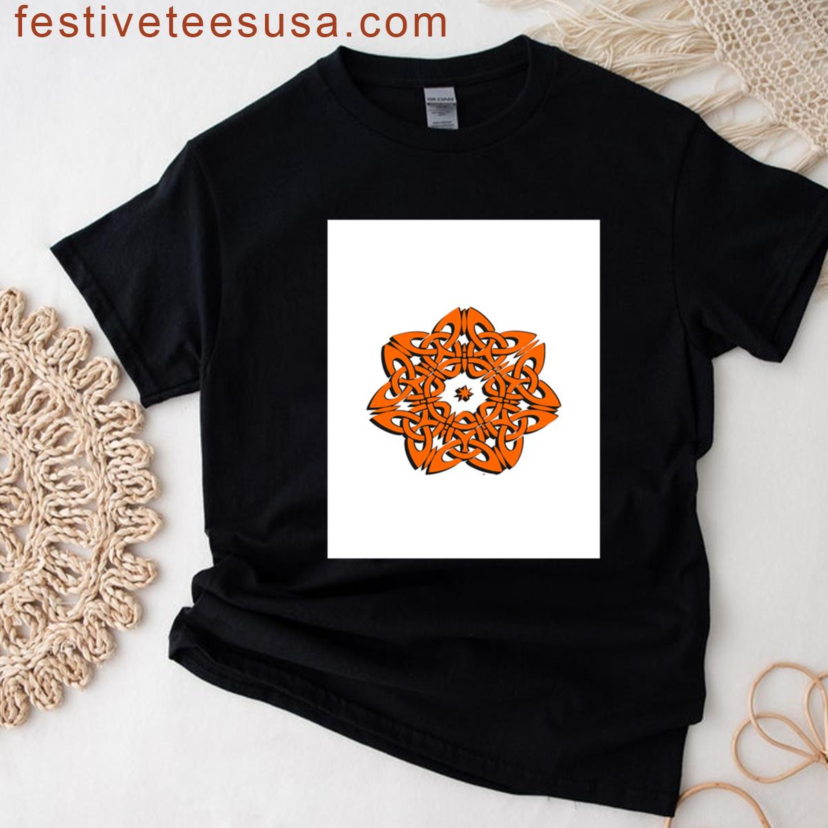Interwoven Flame Mandala Design Graphic T-shirt
