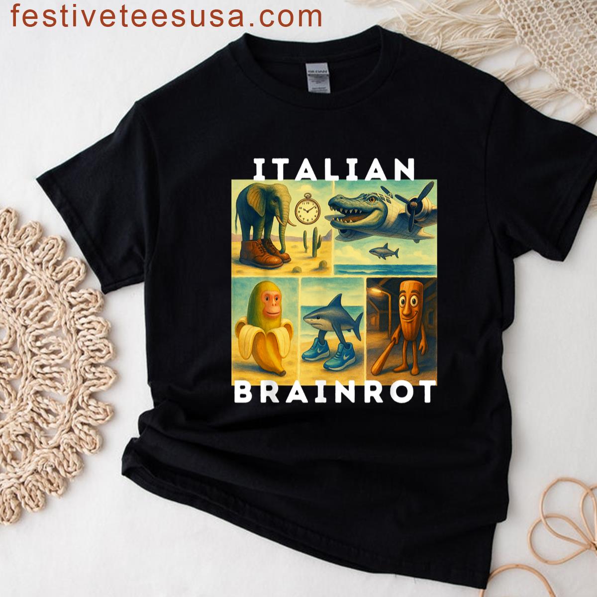 Italian Brainrot Top Meme Cartoon Humor Gen Z Watercolor Art T-shirt