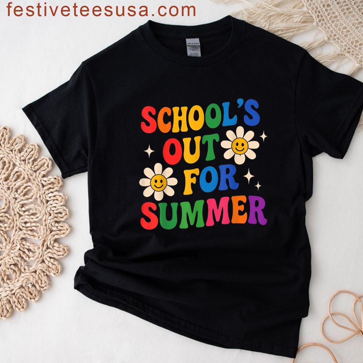 Last Day Of School Groovy Schools Out For Summer Teacher T-shirt