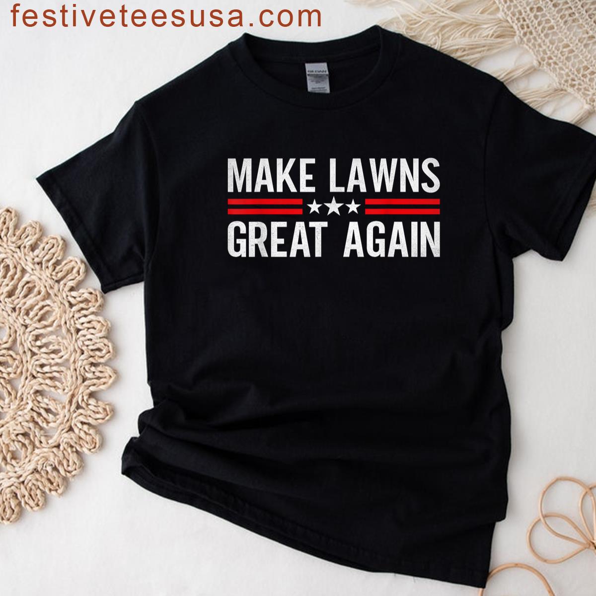 Make Lawns Great Again Funny Fathers Day Lawn Mower Golf Men T-shirt
