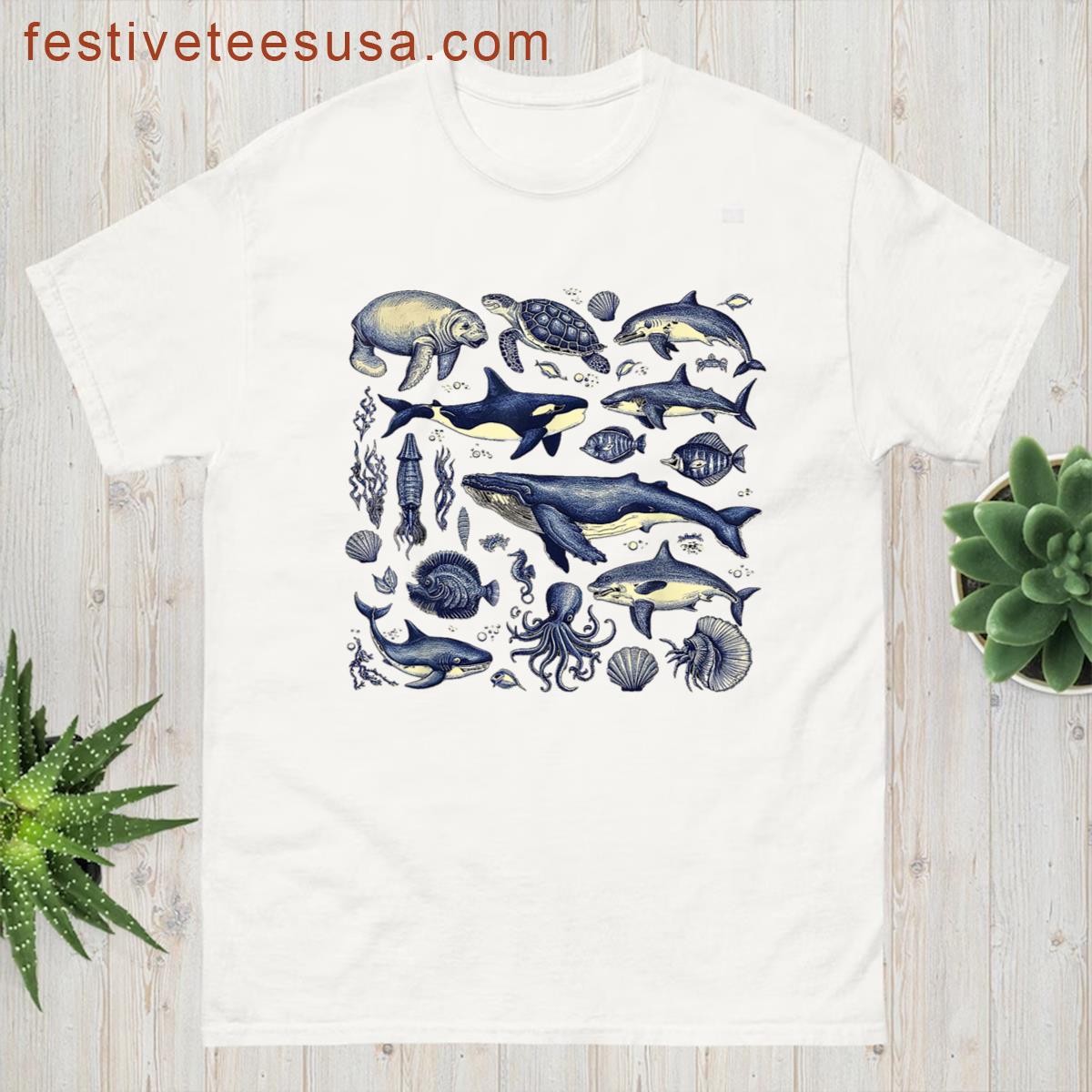 Ocean Life Sea Whale Dolphin 90s Vintage Funny Women Kids T-shirt