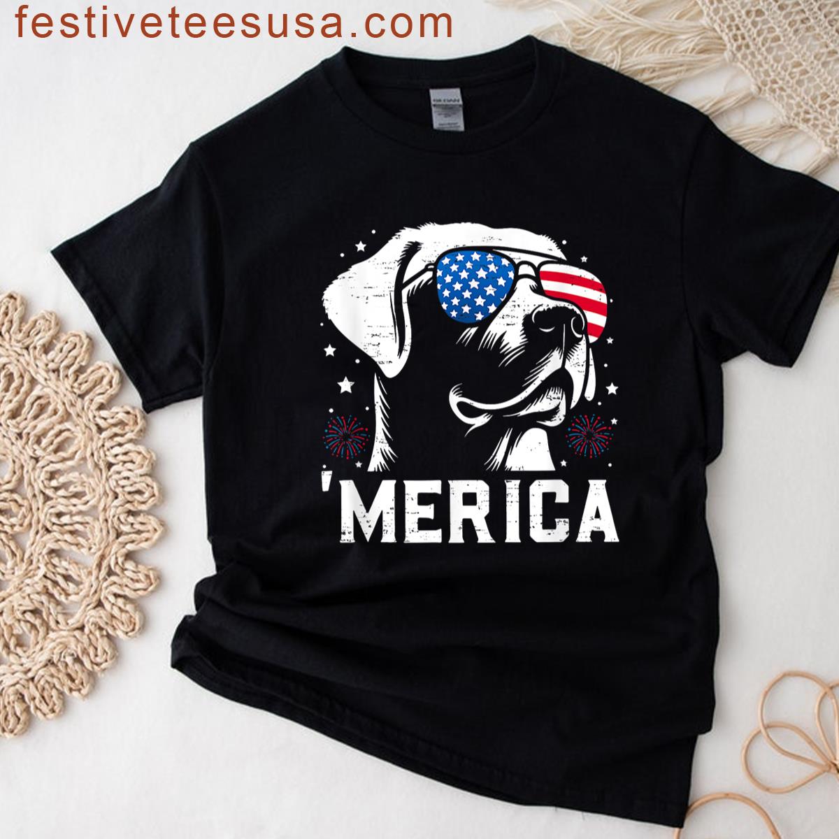 Patriotic Labrador Retriever Dog Merica Us Flag 4th Of July T-shirt