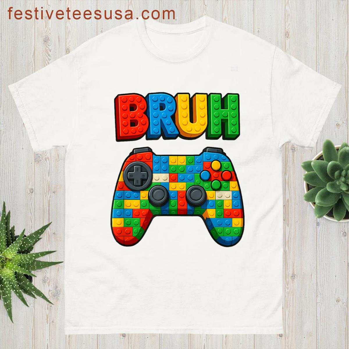 Play Building Blocks Bruh Saying Funny Gamer Boys Brick T-shirt