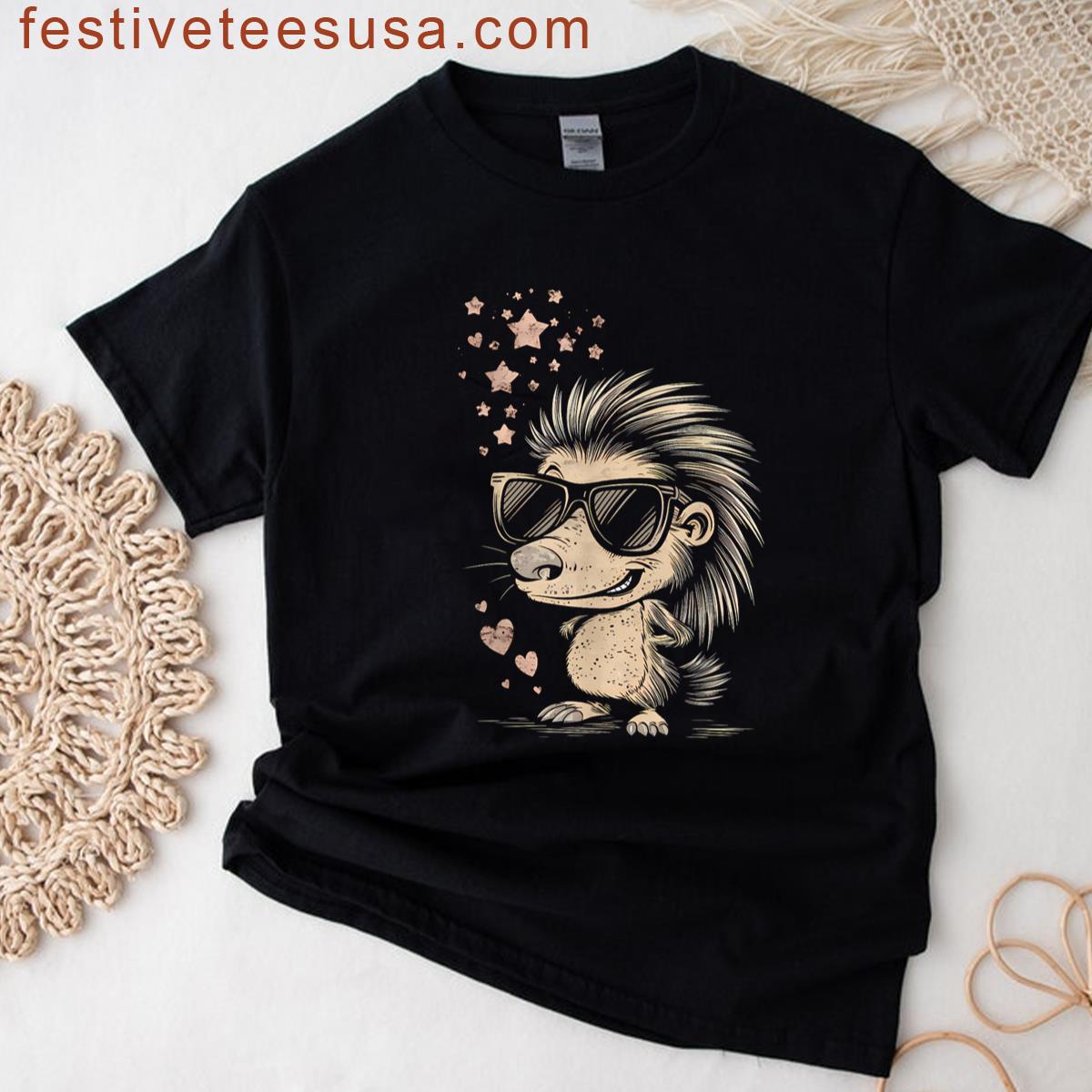 Porcupine Kawaii Cartoon Design Women Kids Gift T-shirt