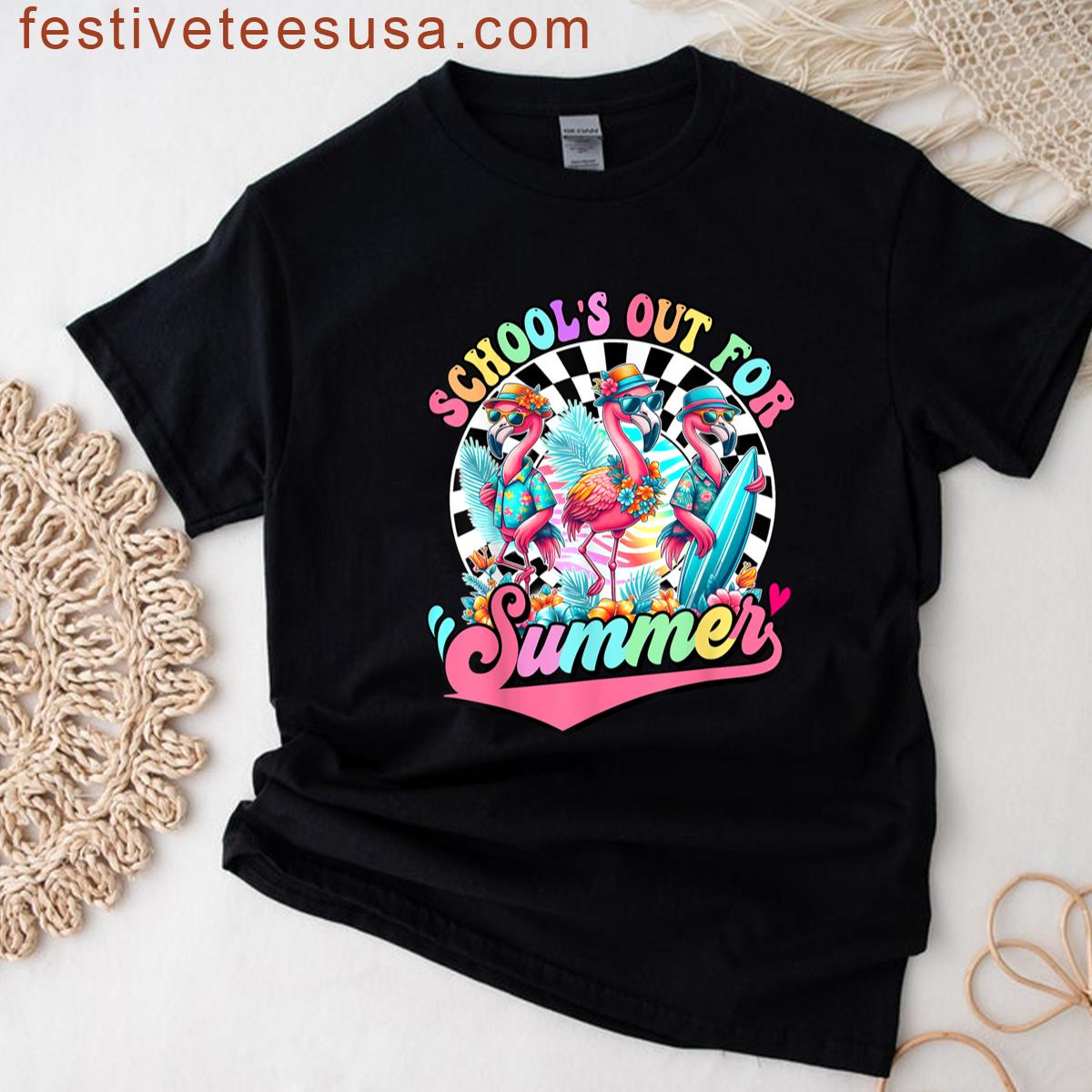 Schools Out For Summer Flamingo Last Day Of School Teacher T-shirt