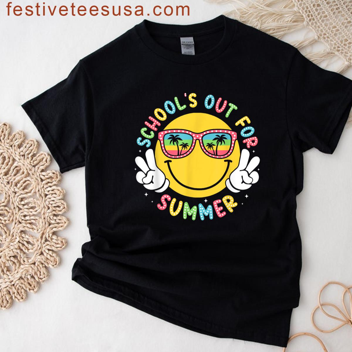 Schools Out For Summer Smile Face Graduation Teacher Kids T-shirt