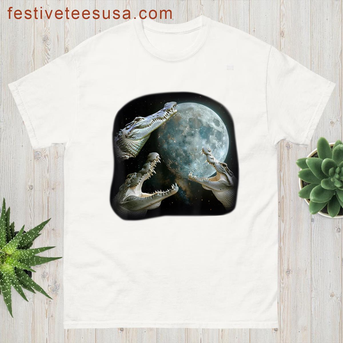 Three Crocodiles Moon Retro 3 Alligator Weird Cursed Meme T-shirt
