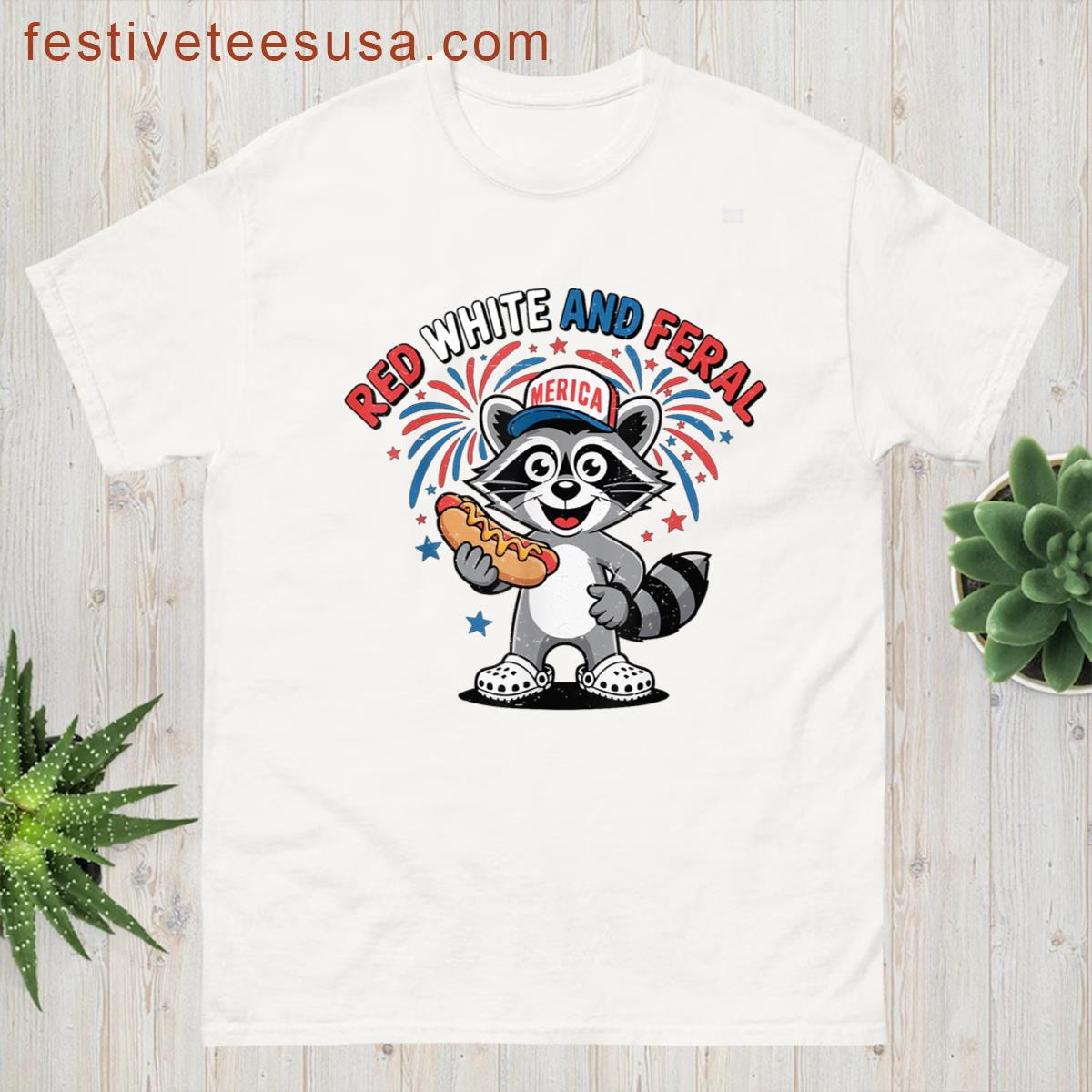 Toddler Boy Red White And Feral 4th July Raccoon Usa Funny T-shirt